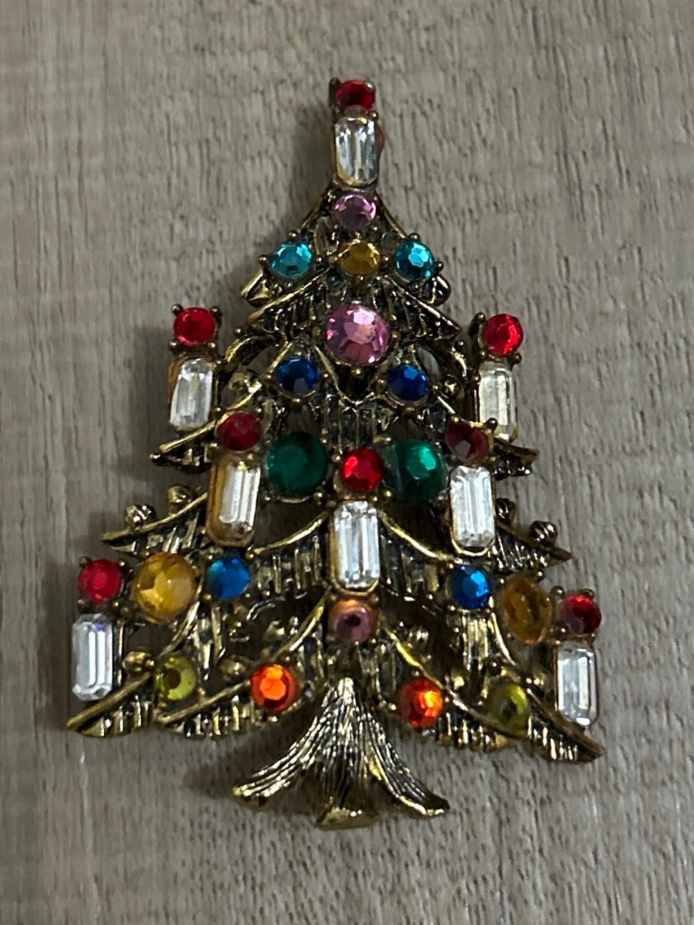 Shorter): VTG Hollycraft Christmas Tree Pin Brooch Baguette Candle Multi Rhinest